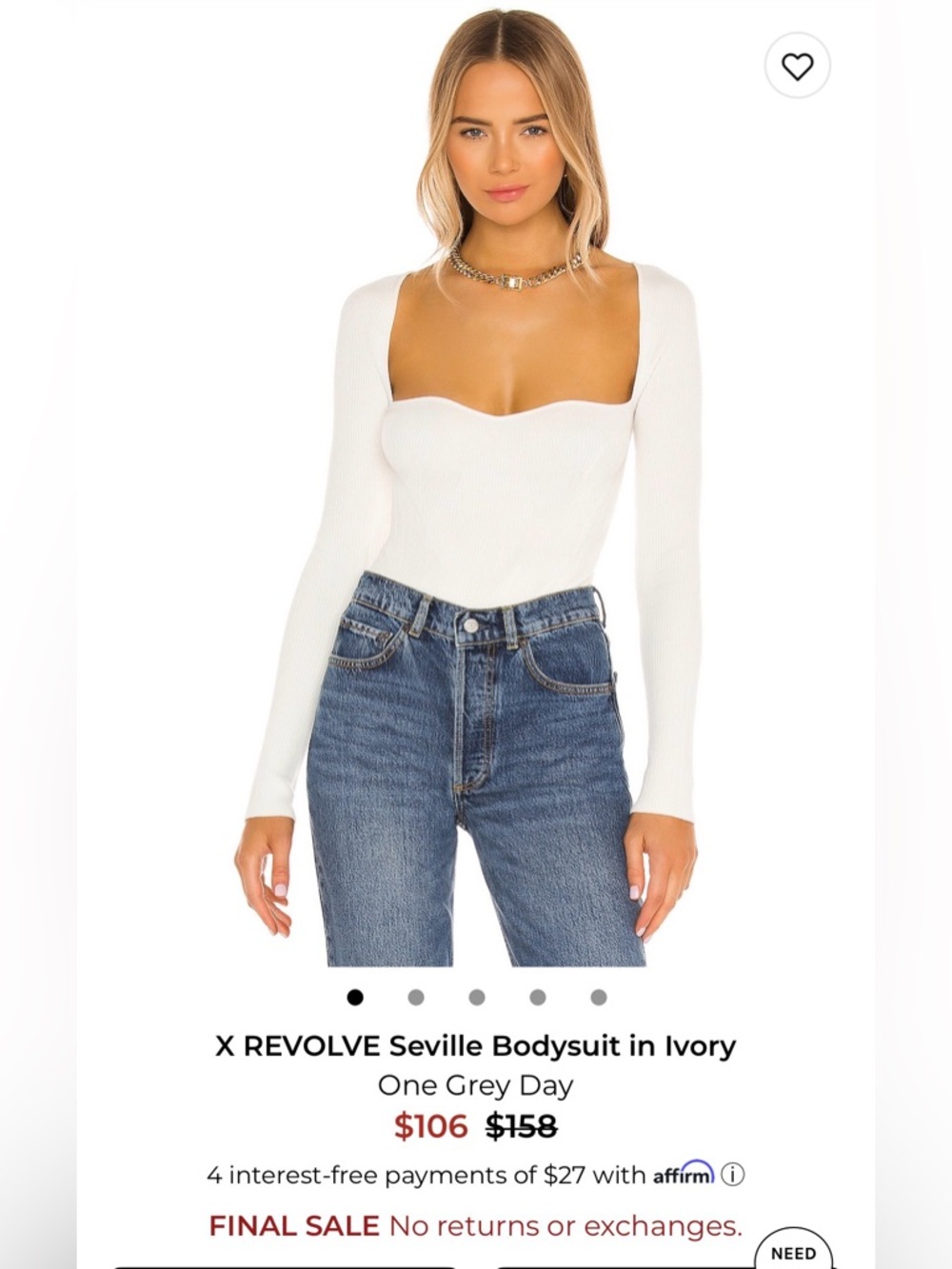 One Grey Day X REVOLVE Seville Bodysuit NWT, Size S